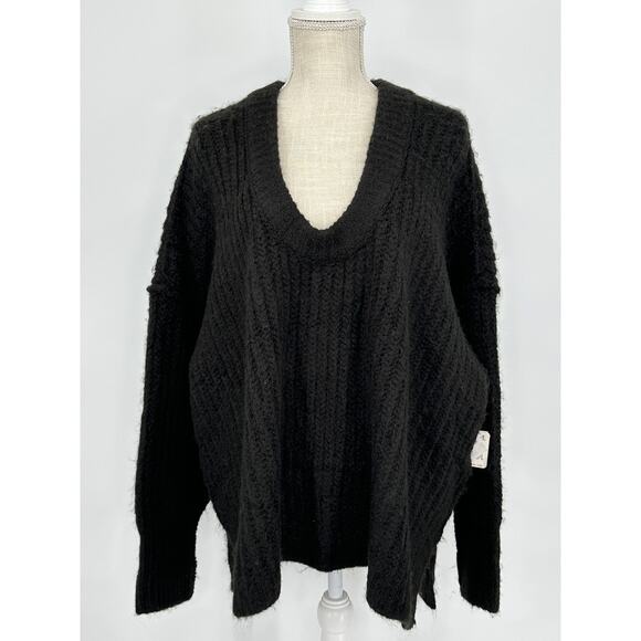 Free People Chunky Knit Blue Bell V-Neck Sweater Small - Picture 4 of 11